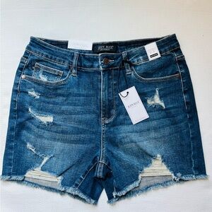 Judy Blue Shorts High Waisted Destroy & Frey Hem Denim size L NWT